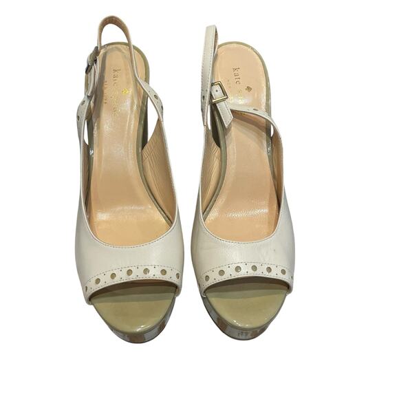 Kate Spade Green Cream Leather Slingback Peep Toe Platform Heels Size 9 AS IS - Picture 2 of 8